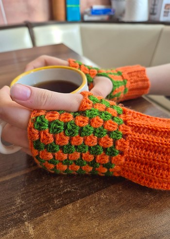 Renkli Örgü Parmaksız Kadın Eldivenleri - Görsel 3