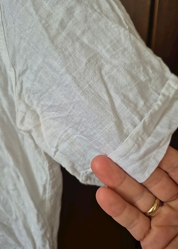 Beyaz Kısa Kollu Keten Erkek Gömlek - Görsel 3