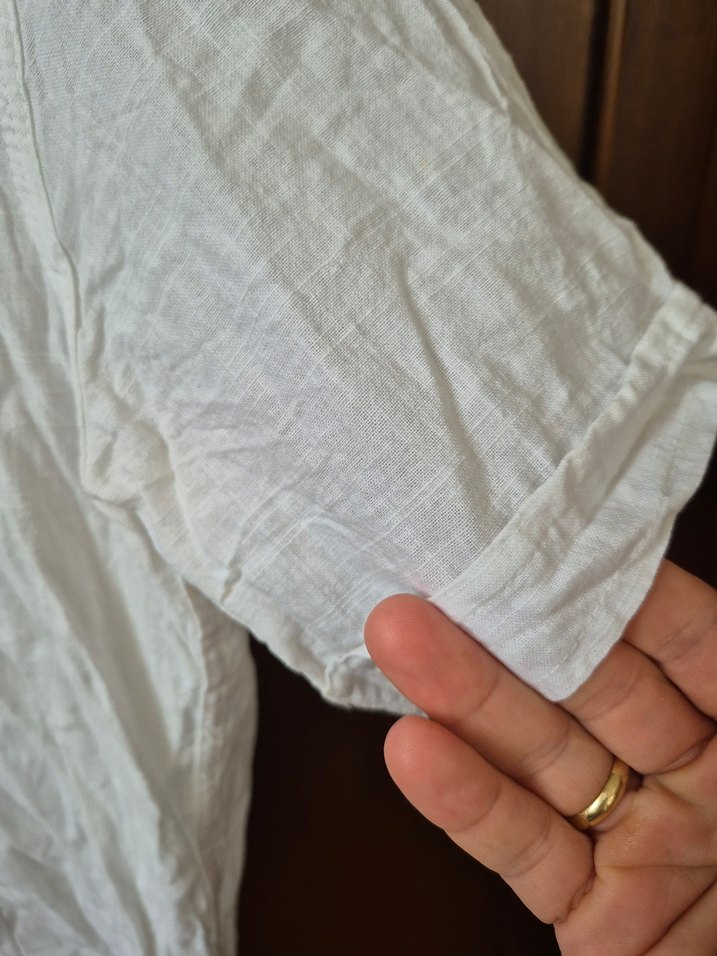 Beyaz Kısa Kollu Keten Erkek Gömlek - Görsel 3