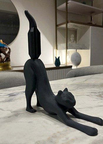 Dekoratif Esneyen Kedi Figürlü Tuvalet Kağıdı Tutucu / Banyo - Görsel 2