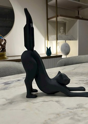 Dekoratif Esneyen Kedi Figürlü Tuvalet Kağıdı Tutucu / Banyo - Görsel 4