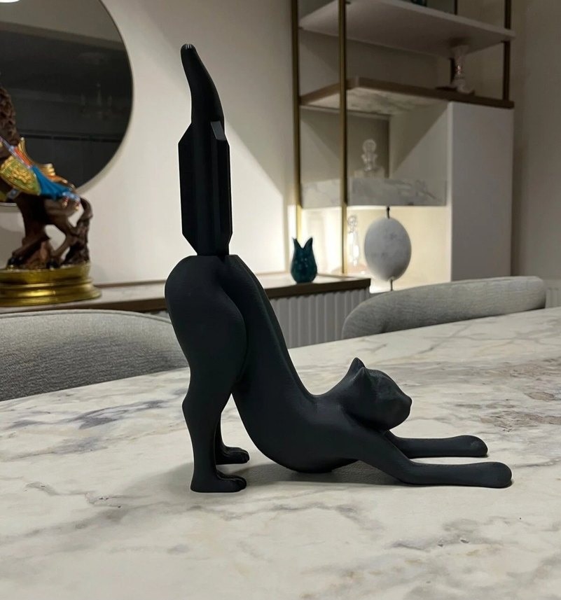 Dekoratif Esneyen Kedi Figürlü Tuvalet Kağıdı Tutucu / Banyo - Görsel 3