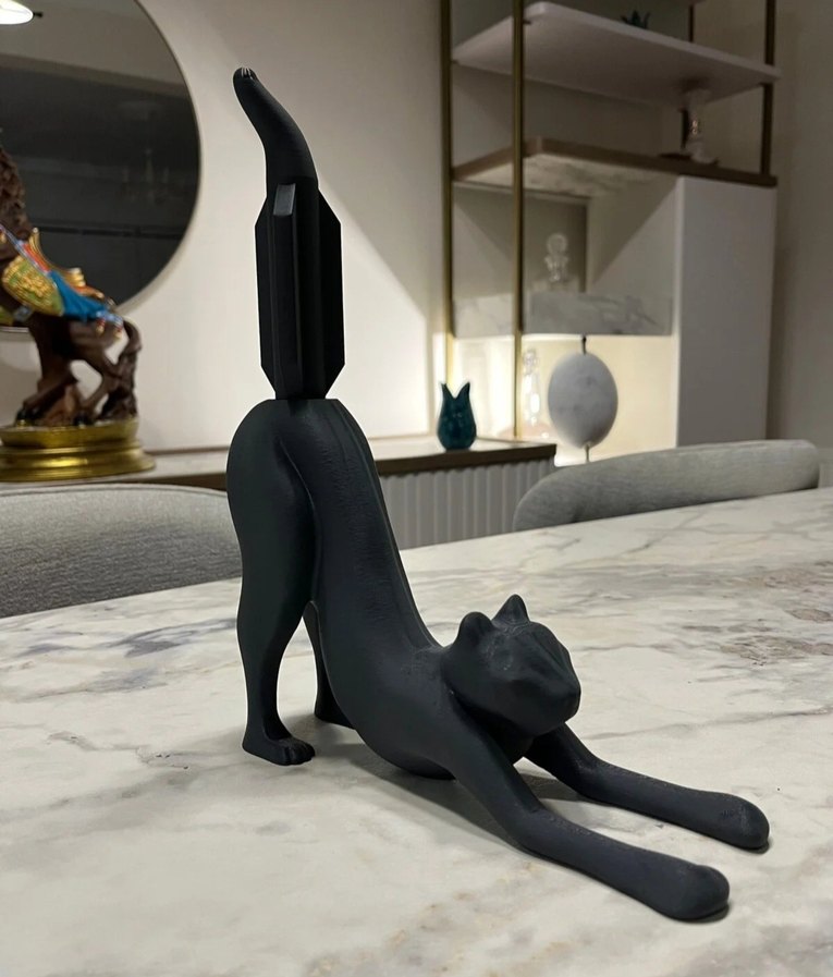 Dekoratif Esneyen Kedi Figürlü Tuvalet Kağıdı Tutucu / Banyo - Görsel 2