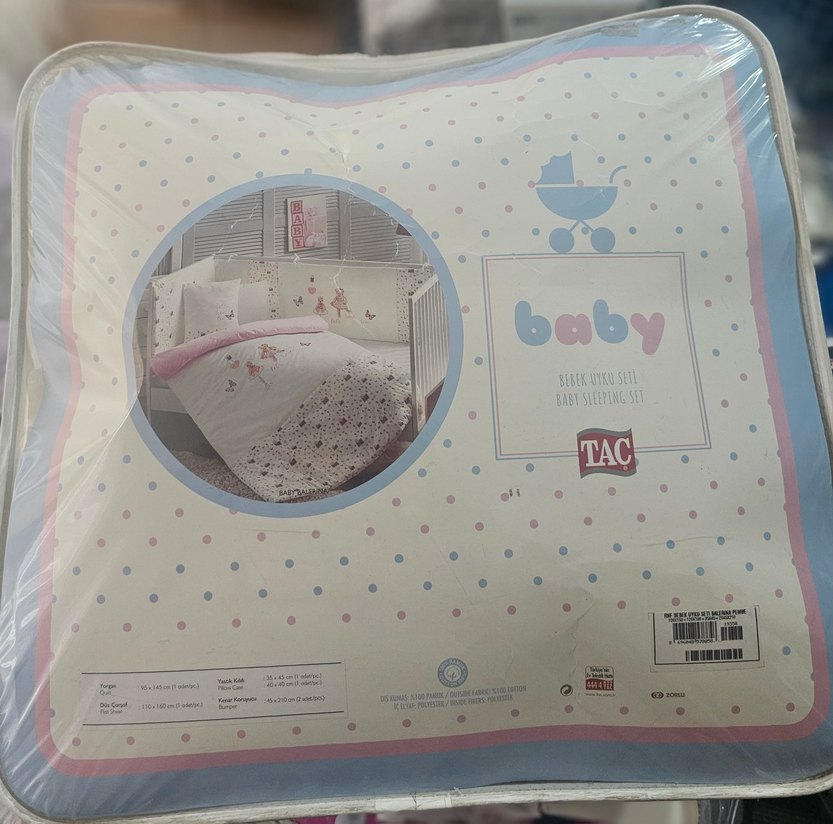 Taç Ranforce Nakışlı Bebek Uyku Seti  Balerina Pembe (%100 Pamuk - Görsel 2