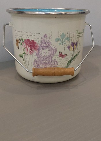 Çiçek ve Kelebek Desenli Emaye Bakraç büyük boy - Görsel 2