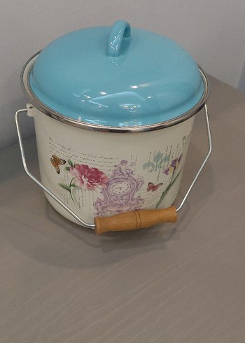 Çiçek ve Kelebek Desenli Emaye Bakraç büyük boy - Görsel 3