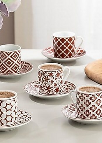 English home Bordo Desenli Kahve Fincanı ve Tabağı Seti - Görsel 7