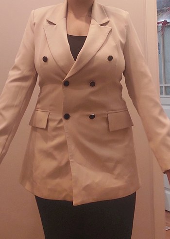 Bej Düğmeli Kadın Blazer Ceket - Görsel 2
