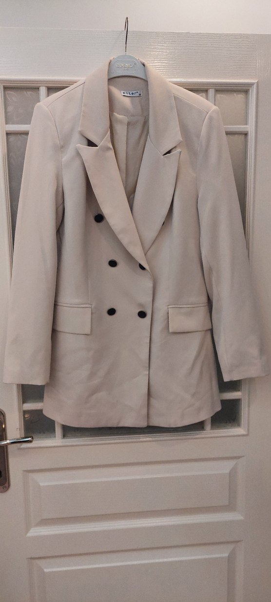 Bej Düğmeli Kadın Blazer Ceket - Görsel 3