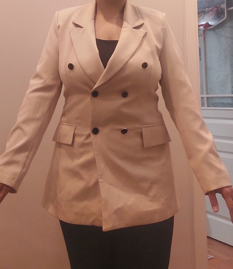 Bej Düğmeli Kadın Blazer Ceket - Görsel 2