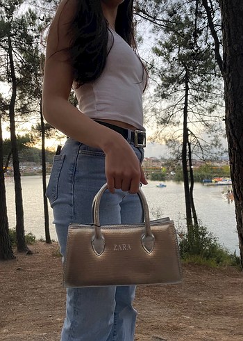  Beden Gri Parlak Desenli Zara Kadın Çanta
