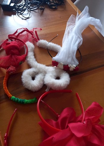 Kırmızı Tül ve Beyaz Çiçekli Çocuk Saç Aksesuarları - Görsel 7