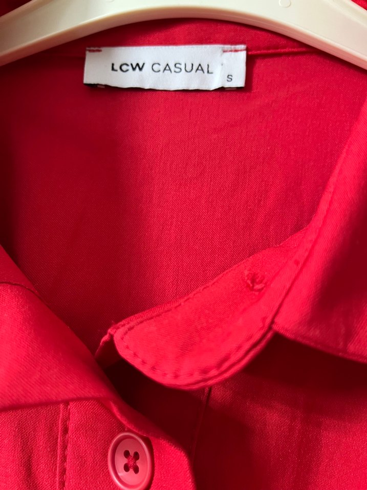 Uzun Kollu Kırmızı Kadın Gömlek Elbise - Görsel 3