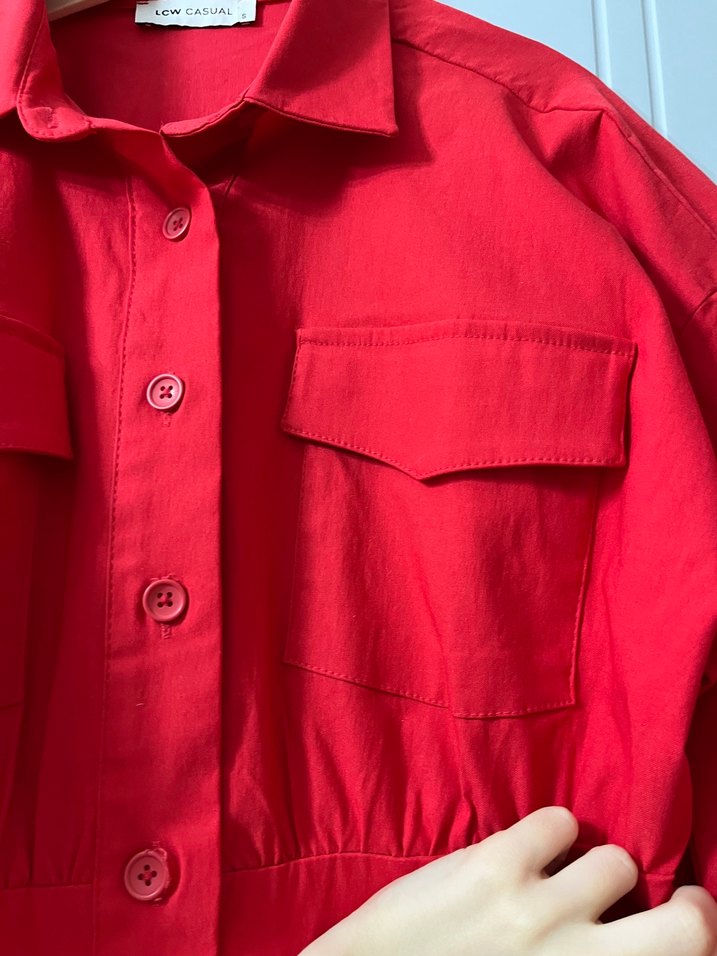 Uzun Kollu Kırmızı Kadın Gömlek Elbise - Görsel 2