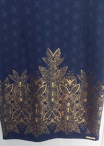 Bershka Lacivert gold desenli midi elbise