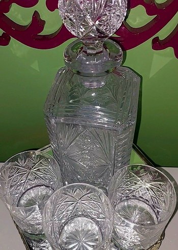 American Vintage Kristal Dekoratif Viski Seti 3 bardak ve karaf