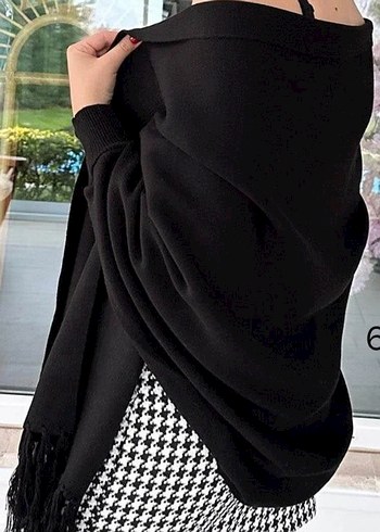 püsküllü triko panço 38 beden den 50 bedene kadar uyumlu - Görsel 4