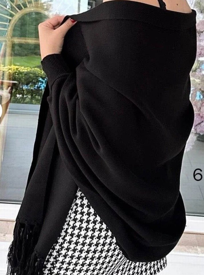 püsküllü triko panço 38 beden den 50 bedene kadar uyumlu - Görsel 4