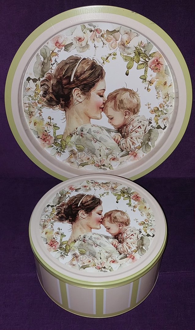 Anne ve Bebek Temalı Dekoratif Metal Kutu 24x11 cm tepsi 39 cm. - Görsel 5