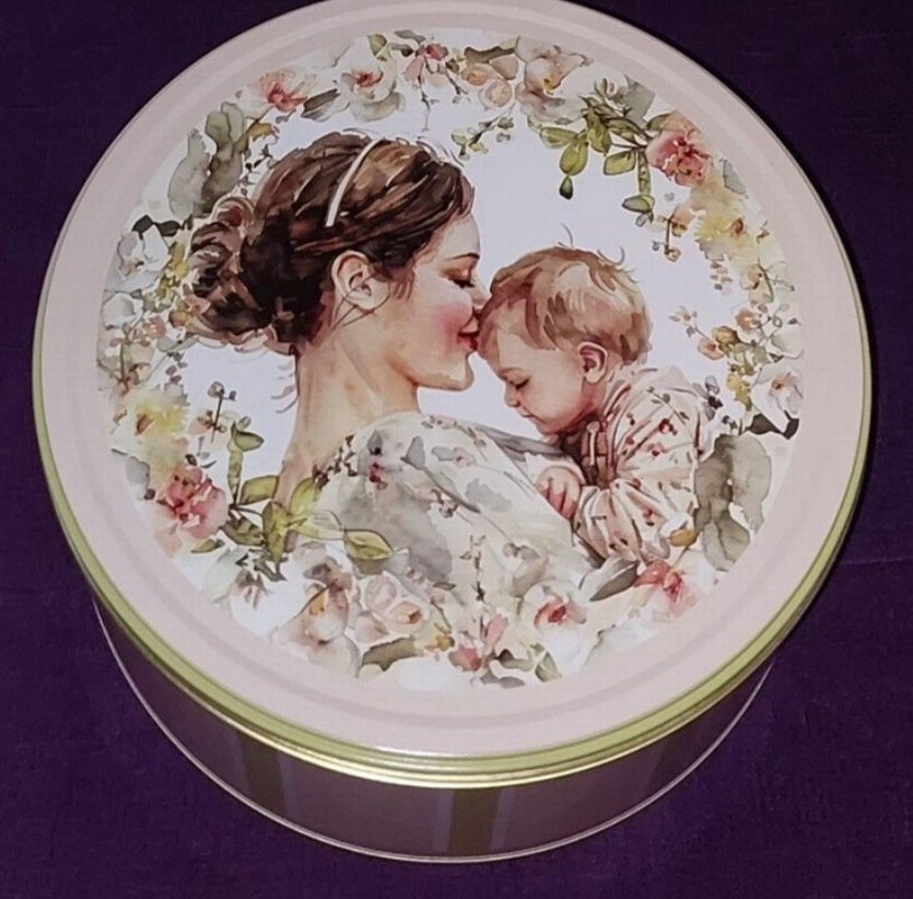 Anne ve Bebek Temalı Dekoratif Metal Kutu 24x11 cm tepsi 39 cm. - Görsel 4