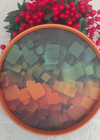 Renkli Geometrik Desenli metal tepsi 27 cm.ebatında - Görsel 4