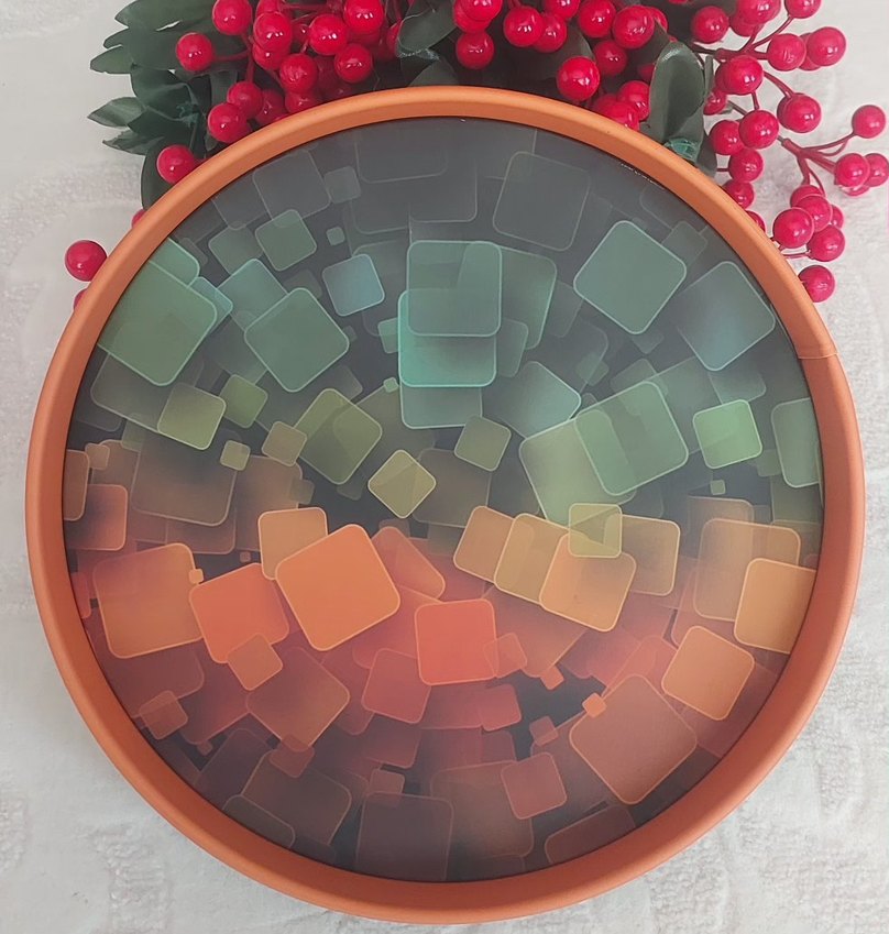 Renkli Geometrik Desenli metal tepsi 27 cm.ebatında - Görsel 2