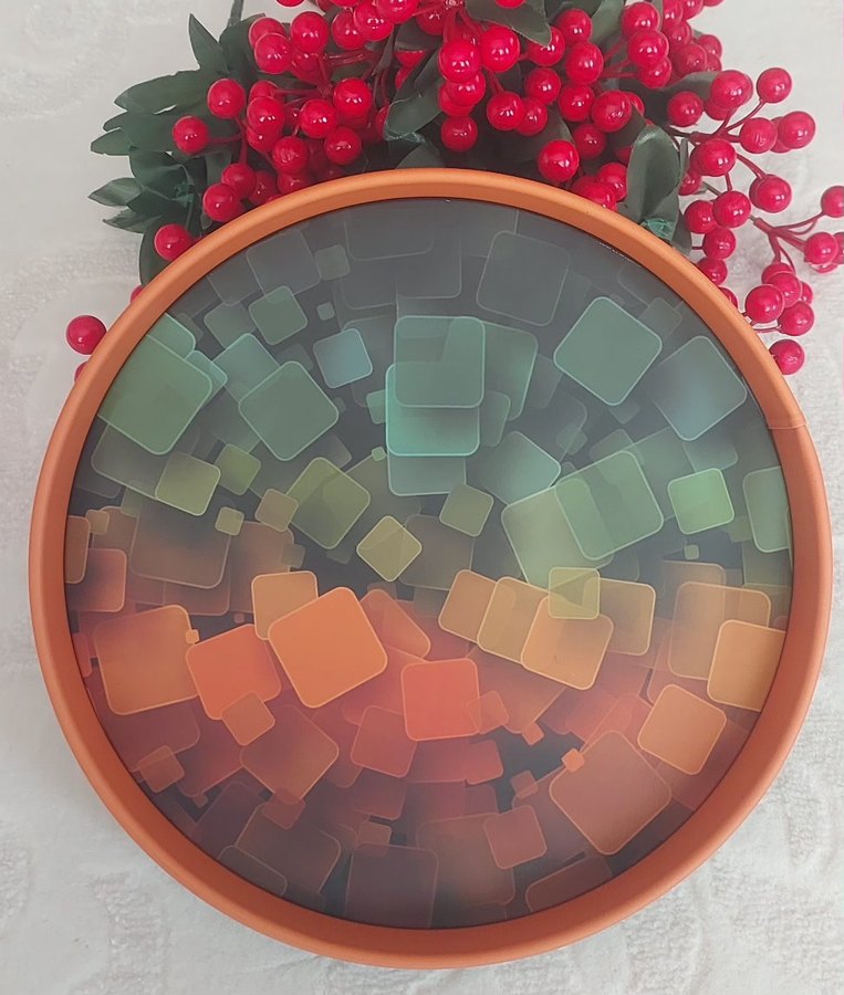 Renkli Geometrik Desenli metal tepsi 27 cm.ebatında - Görsel 4