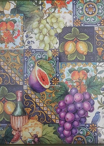 Bohem Çok Renkli 24 cm.ebatında Meyve Desenli Metal tepsi - Görsel 3