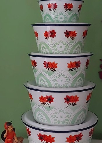 Dönem ürünü vintage emaye çinko saklama kapları - Görsel 7