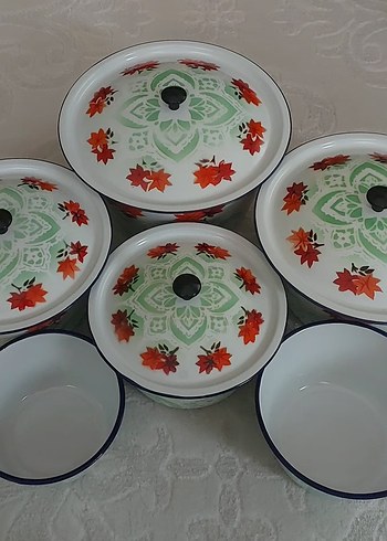 Dönem ürünü vintage emaye çinko saklama kapları - Görsel 12