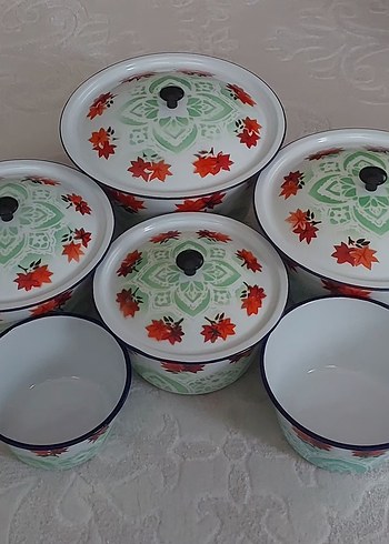 Dönem ürünü vintage emaye çinko saklama kapları - Görsel 14