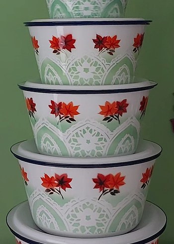 Dönem ürünü vintage emaye çinko saklama kapları - Görsel 9