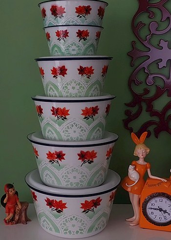 Dönem ürünü vintage emaye çinko saklama kapları - Görsel 3