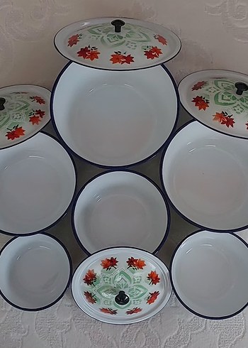 Dönem ürünü vintage emaye çinko saklama kapları - Görsel 4