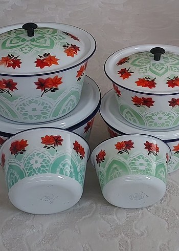 Dönem ürünü vintage emaye çinko saklama kapları - Görsel 10