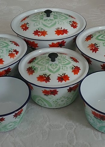 Dönem ürünü vintage emaye çinko saklama kapları - Görsel 6