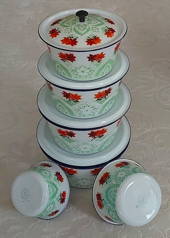 Dönem ürünü vintage emaye çinko saklama kapları - Görsel 2