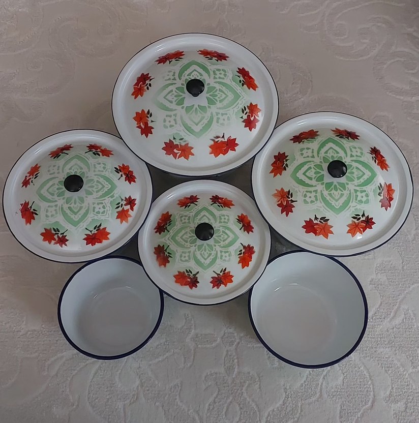 Dönem ürünü vintage emaye çinko saklama kapları - Görsel 5