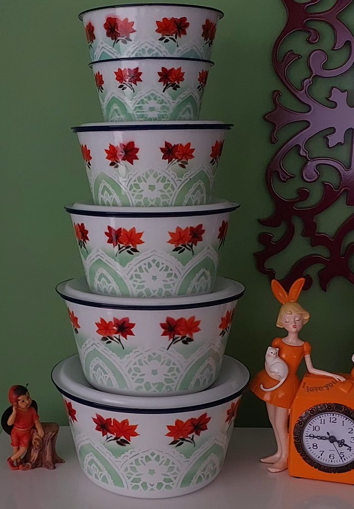 Dönem ürünü vintage emaye çinko saklama kapları - Görsel 3