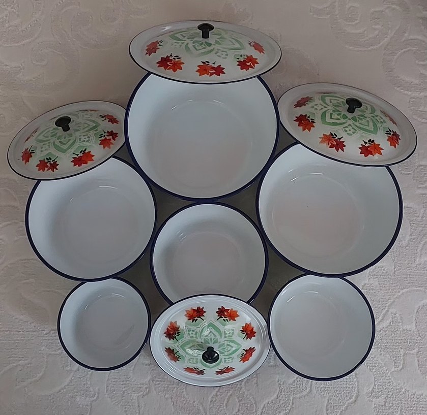 Dönem ürünü vintage emaye çinko saklama kapları - Görsel 4