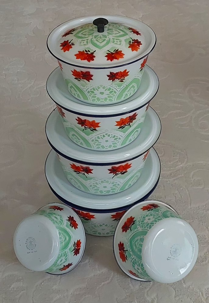 Dönem ürünü vintage emaye çinko saklama kapları - Görsel 2