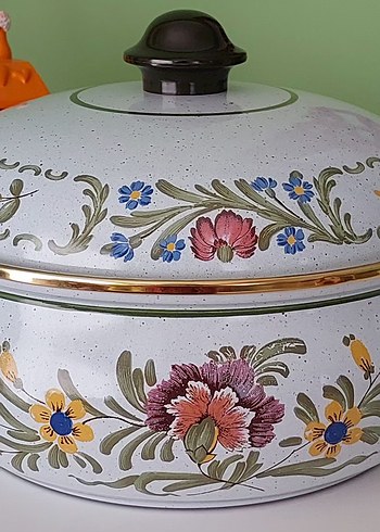 Çiçek Desenli Beyaz Emaye Tencere Vintage Yurt Dışı ürünü - Görsel 10