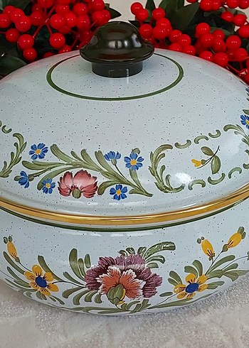 Çiçek Desenli Beyaz Emaye Tencere Vintage Yurt Dışı ürünü - Görsel 6