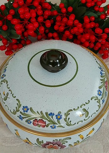 Çiçek Desenli Beyaz Emaye Tencere Vintage Yurt Dışı ürünü - Görsel 7