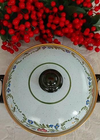 Çiçek Desenli Beyaz Emaye Tencere Vintage Yurt Dışı ürünü - Görsel 9