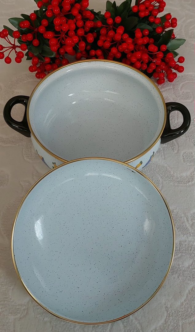 Çiçek Desenli Beyaz Emaye Tencere Vintage Yurt Dışı ürünü - Görsel 5