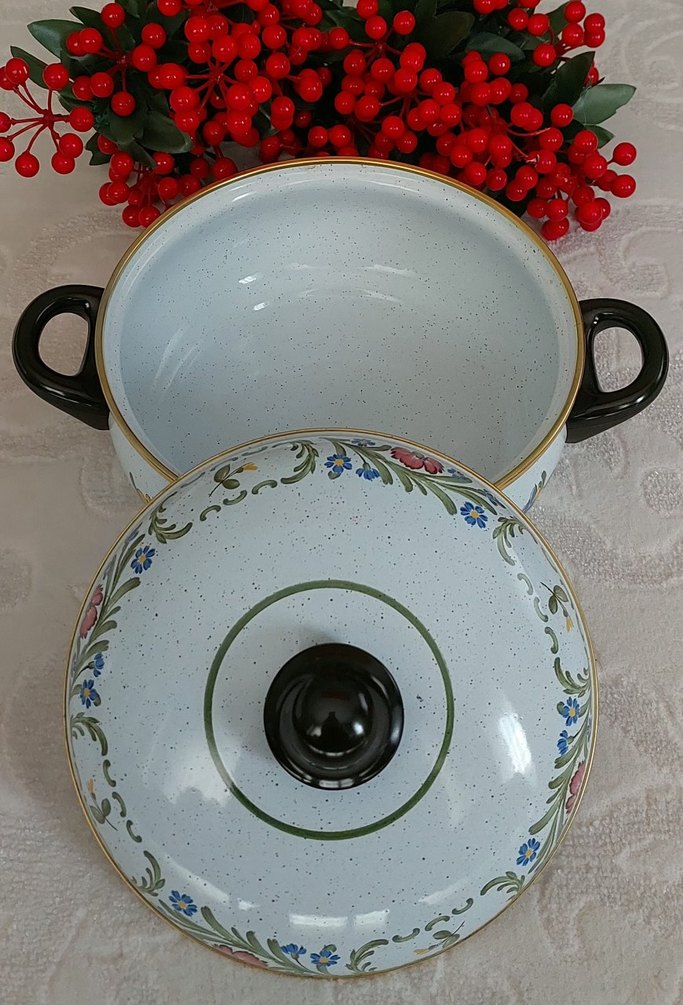 Çiçek Desenli Beyaz Emaye Tencere Vintage Yurt Dışı ürünü - Görsel 4