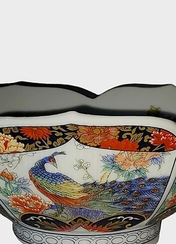 Tavus kuşu desenli porselen japon damgalı kase 