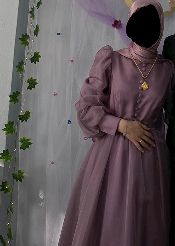 Uzun Kollu Mor Vintage Tesettür Elbise/ Abiye