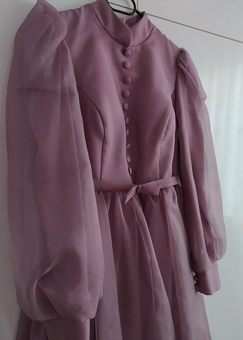 40 Beden Uzun Kollu Mor Vintage Tesettür Elbise/ Abiye
